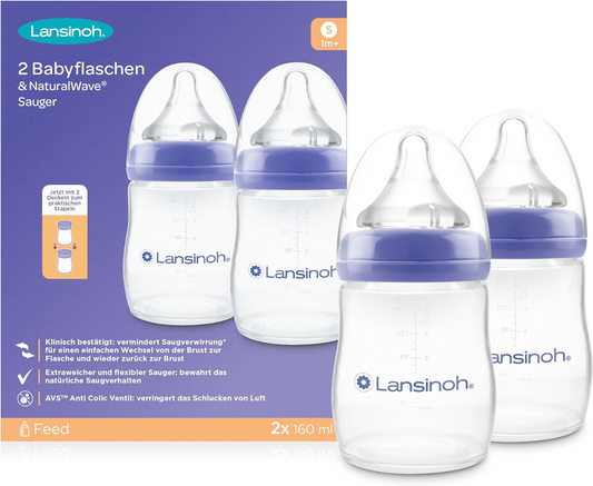 LANSINOH butelka 160 ml x2 smoczek S 1msc+