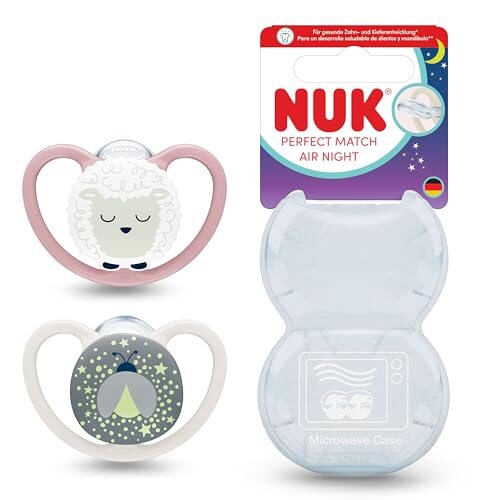 NUK Perfect Match Air Night smoczki 6-18 mies. z fluorescencyjnym elementem i etui do sterylizacji