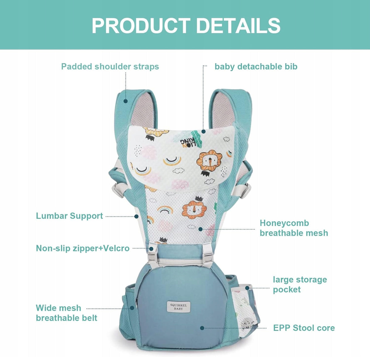 NUKIED ergonomische drager met heupband 6-in-1