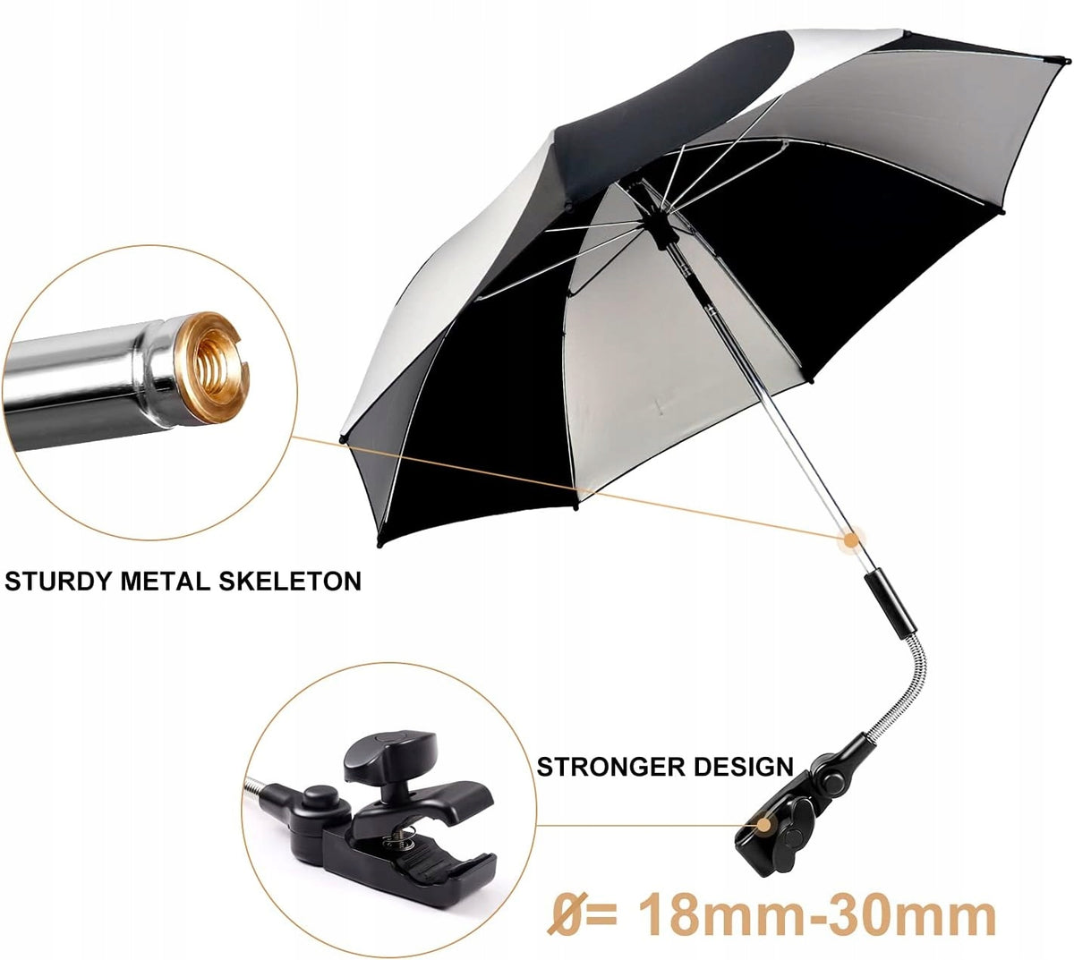RIGHTO protector paraguas para cochecito diámetro 74 cm impermeable rayos UV