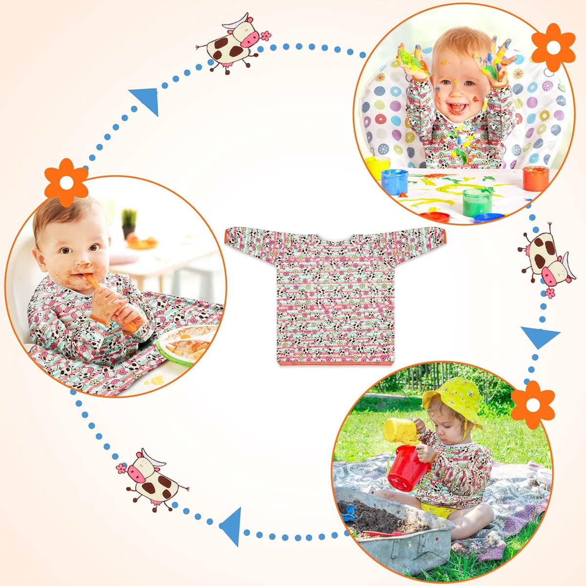 LENBEST Baby Bibs wodoodporny śliniak kombinezon z rękawami 6 m+ – zdjęcie produktu 3