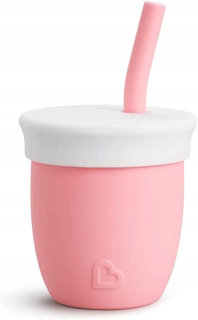 MUNCHKIN C'est Silicone! kubek ze słomką 6msc+ 120ml różowy silikonowy kubek dla niemowląt z 360° pokrywką