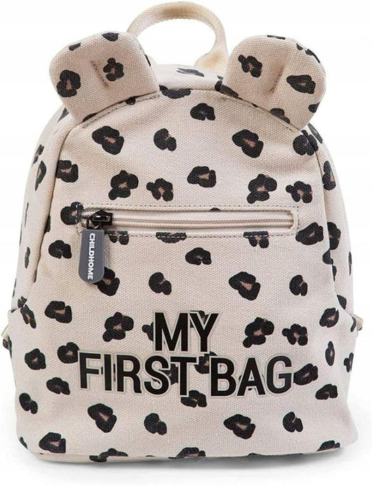 CHILDHOME My First Bag PLECAK dla dzieci LEOPARD beżowy, wodoodporny plecak dziecięcy z regulowanymi paskami i komorami