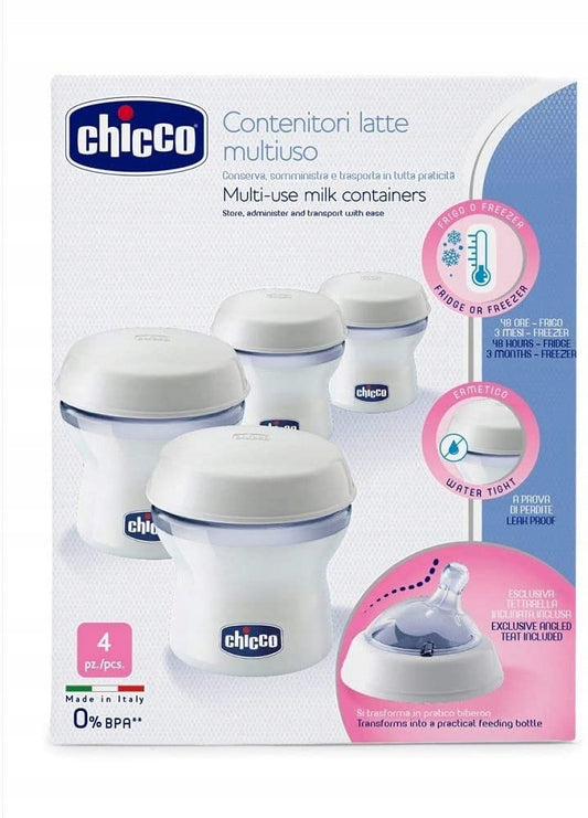 CHICCO melkcontainers 4 x 150 ml + speen met dop
