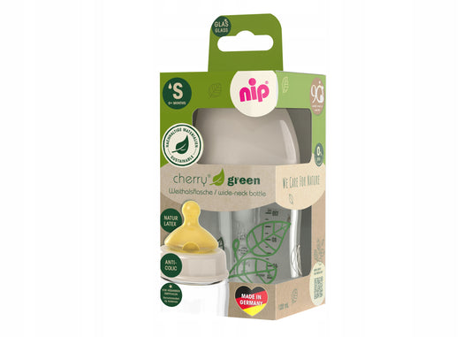 NIP Cherry Green butelka szklana 120 ml 0+ smoczek latex S