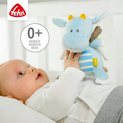 FEHN Mały Zamek zawieszka smok 17cm z pozytywką, miękka zabawka 0+ do wózka i łóżeczka