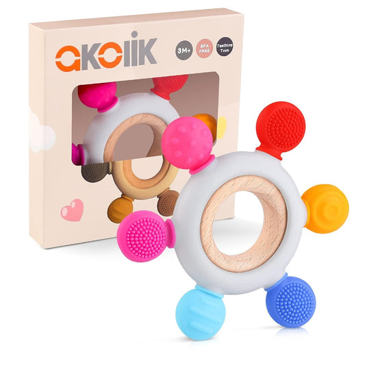 AKOLIK silikonowo-drewniany gryzak masujący 10,8 cm 3 m+