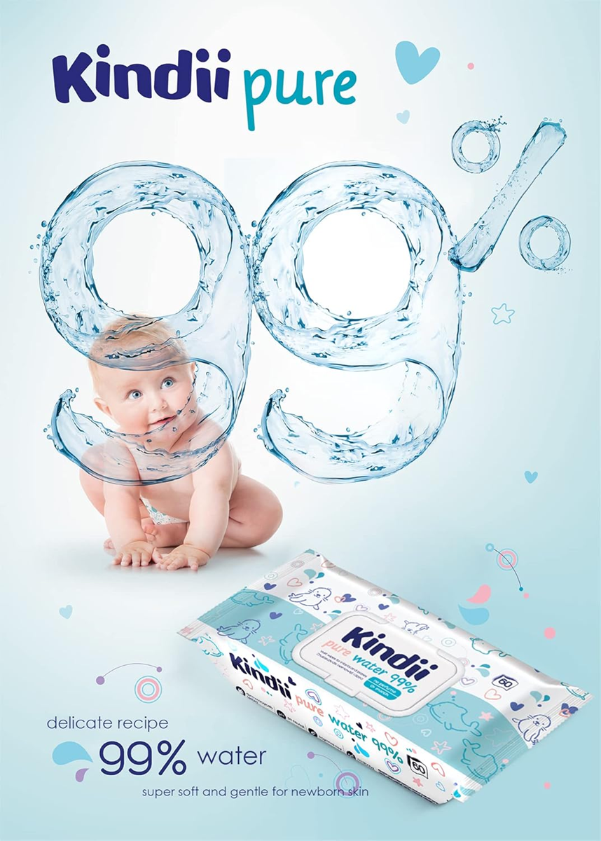 KINDII Pure Water 99 chusteczki nawilżane wodą x60 – zdjęcie produktu 4
