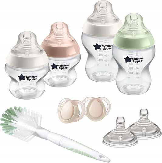 TOMMEE TIPPEE zestaw startowy butelki, smoczki 9el. - butelki, smoczki, szczotka i smoczki uspokajające