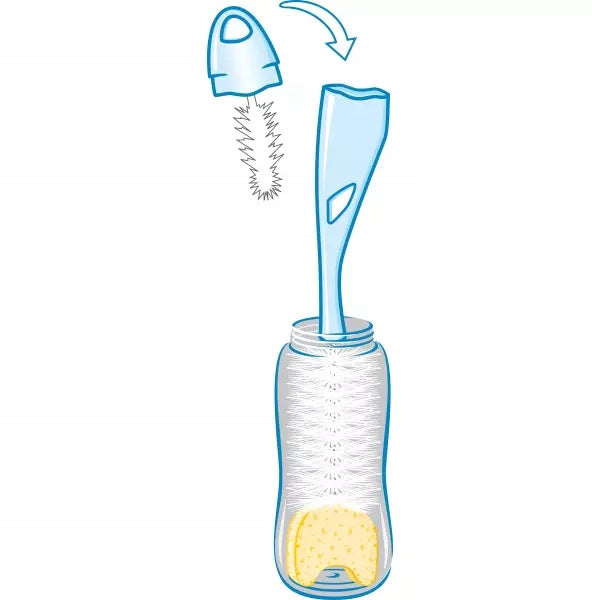 NUK 2w1 szczotka do czyszczenia smoczków butelek i smoczków 28 cm – biało-niebiesko-żółty długość 28 cm materiał tworzywo…