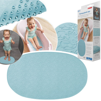 REER mata antypoślizgowa do kąpieli 42x25 niebieska mata do wanny dla dzieci 0+ z przyssawkami