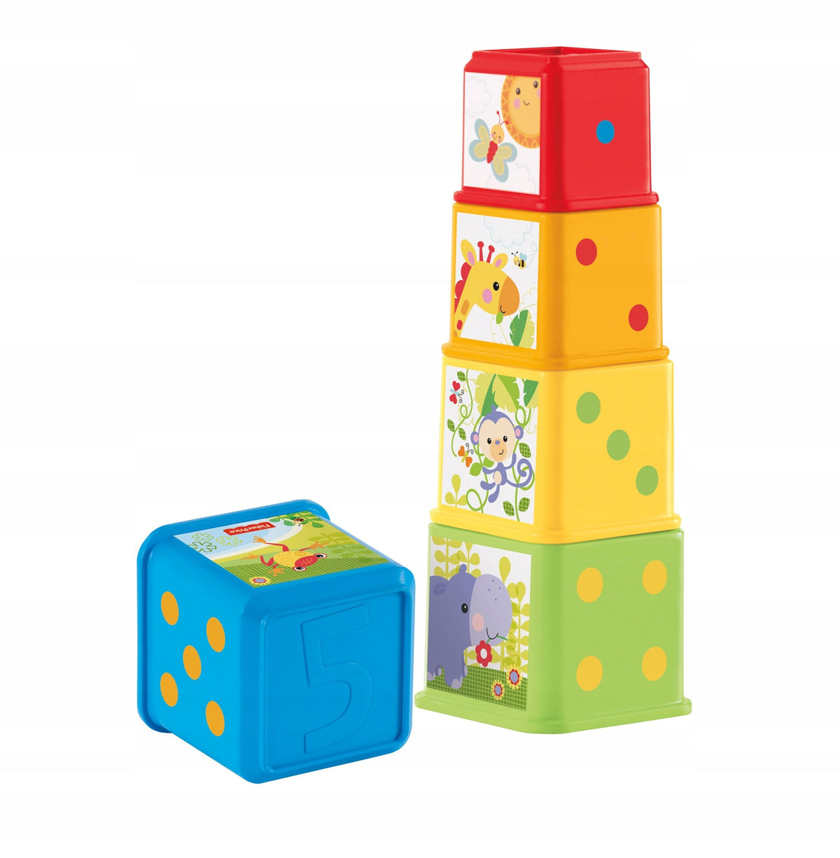 FISHER-PRICE piramidka do układania ze zwierzątkami 5el. 6m+ kolorowe klocki do układania wieży