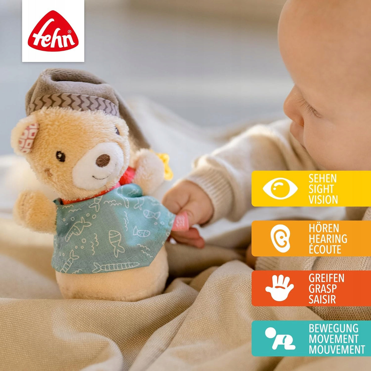 FEHN Miś Bruno wańka WSTAŃKA 14cm grzechotka – zdjęcie produktu 2