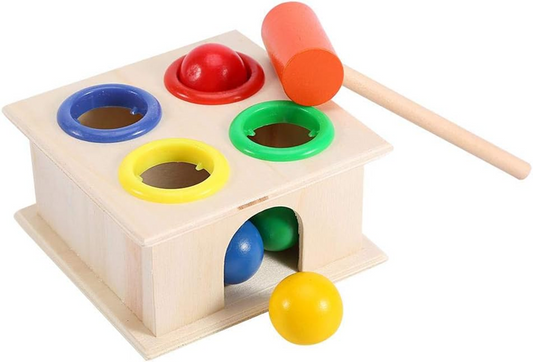 ZERODIS cassetta in legno, martello e palline 11 x 11 x 6 cm