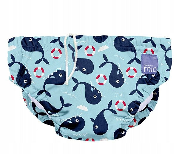 BAMBINO MIO pielucha do pływania wieloryb 6-12 msc. pielucha basenowa dla niemowląt w wzór wielorybów