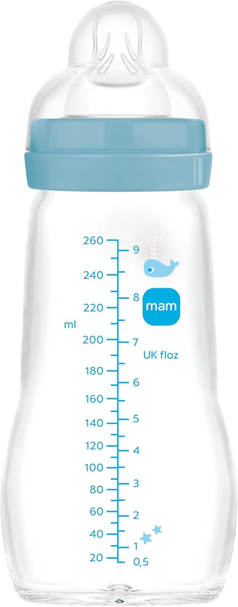 MAM Feel Good skleněná láhev 260 ml 2 m+ dudlík 2