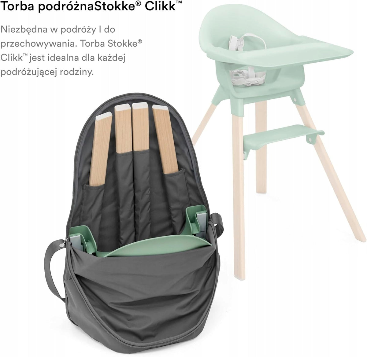 STOKKE CLIKK torba na krzesełko do karmienia, szara, z uchwytem i kieszeniami na części