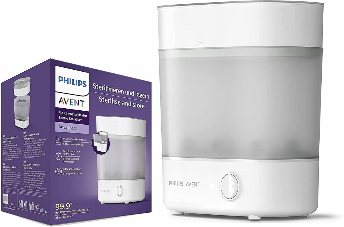 PHILIPS AVENT elektryczny sterylizator parowy U, biało-szary sterylizator butelek z pudełkiem