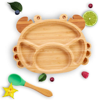 KLEINER FUCHS bamboe bord met zuignap + lepel KRAB