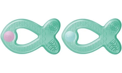NUK Extra Cool gryzak z efektem chłodzenia i masażu 3 m+ zielony, silikonowy gryzak rybka BPA free