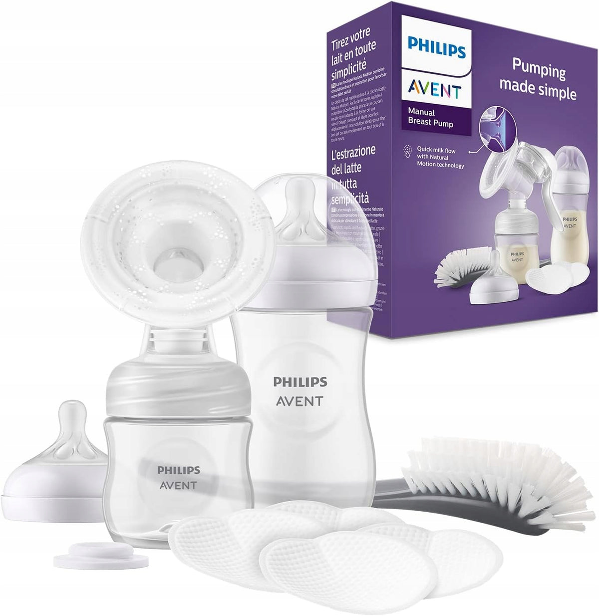 PHILIPS AVENT Natural SCF430/60 laktator ręczny +akcesoria, biały zestaw z butelką i szczotką