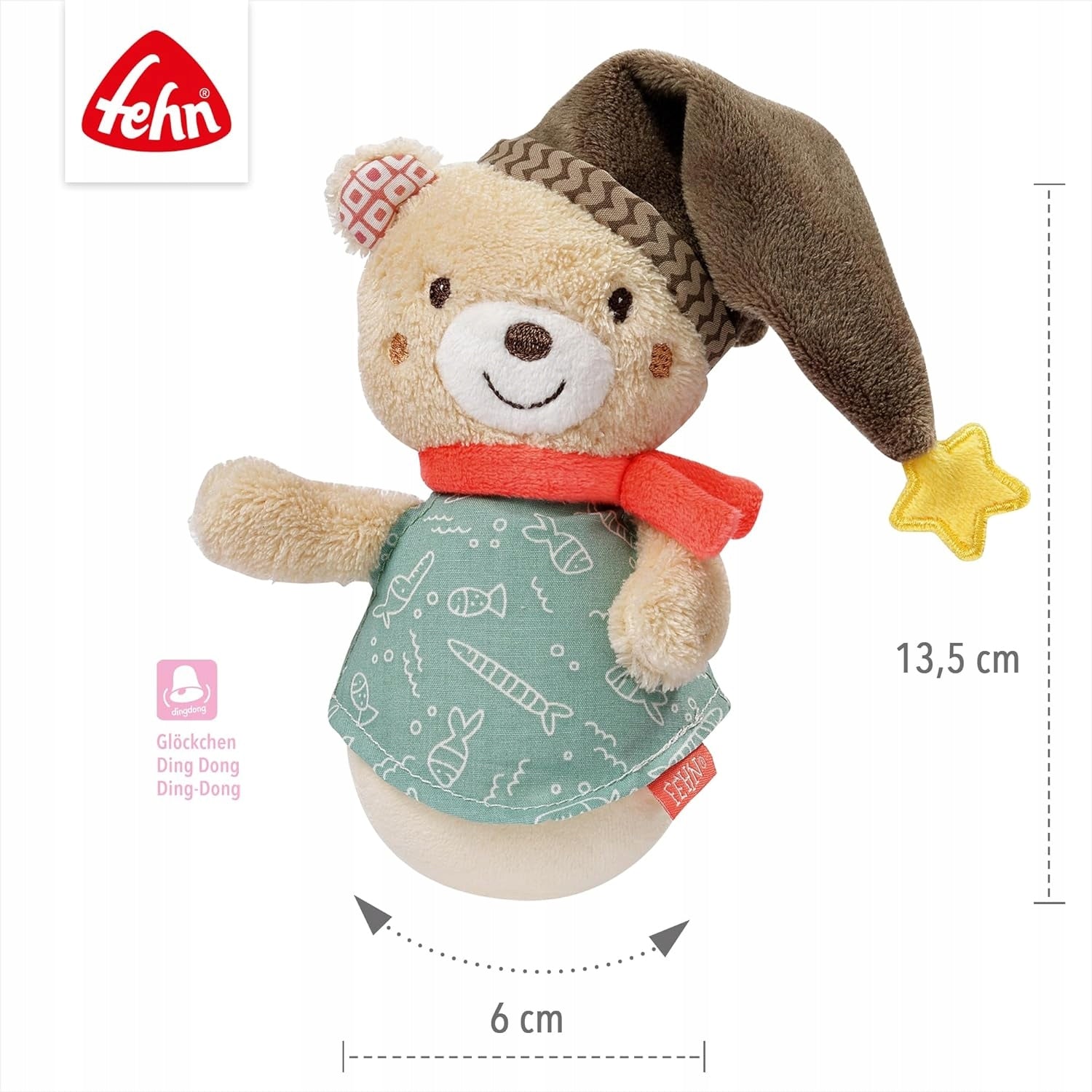 FEHN Miś Bruno wańka WSTAŃKA 14cm grzechotka – zdjęcie produktu 5