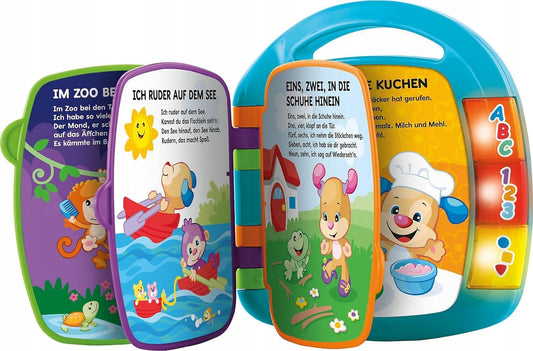 FISHER-PRICE CDH40 elektroniczna książeczka edukacyjna JĘZYK NIEMIECKI dla dzieci 6m+, niebieska
