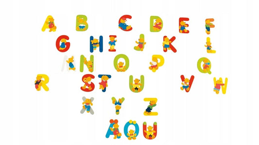 BIECO drewniane litery alfabet z MISIAMI