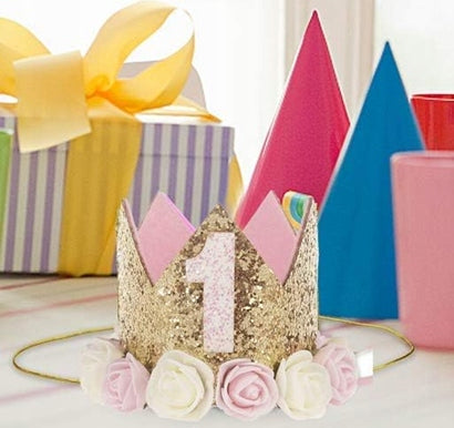 corona dorada de princesa para primer cumpleaños