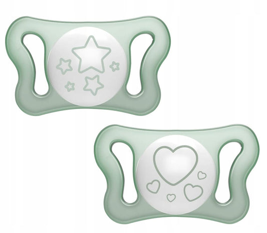 CHICCO MICRO PhysioForma smoczek x2 silikon 0-2m ŚWIECI świecące smoczki uspokajające silikonowe w ciemności