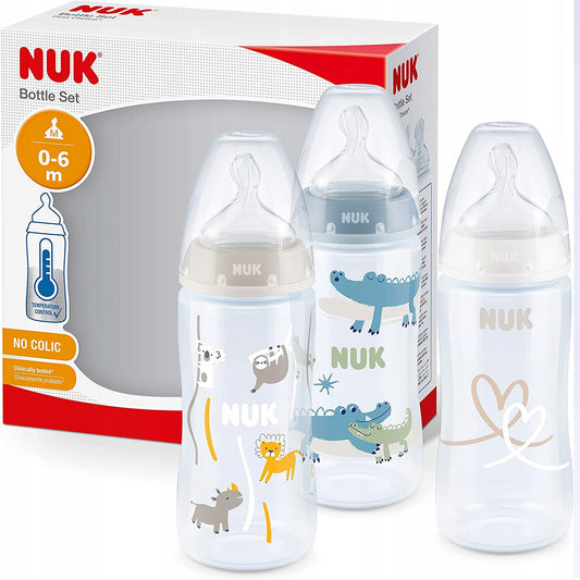NUK No Colic zestaw butelek 3x 300 ml 0-6, butelki First Choice+ z smoczkiem M