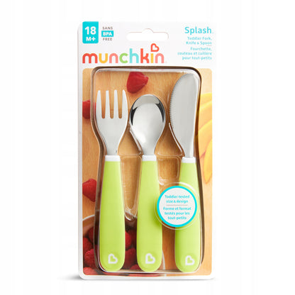 MUNCHKIN Splash zestaw sztućców 18msc+ ze stali nierdzewnej, wolny od BPA, zielone uchwyty