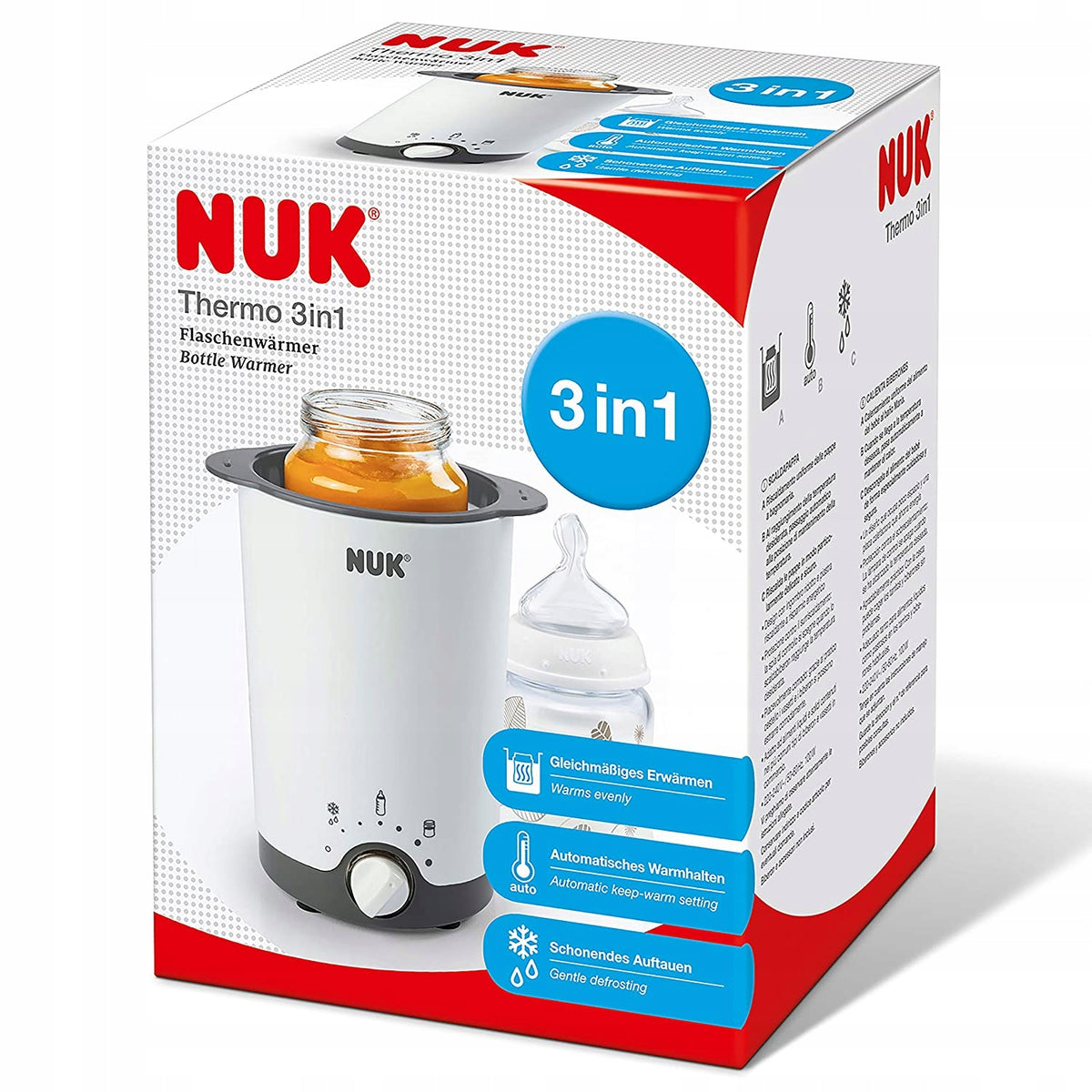 NUK Thermo 3w1 podgrzewacz do butelek i słoiczków, biało-czarny, 3 w 1: rozmrażanie, podgrzewanie i utrzymywanie ciepła