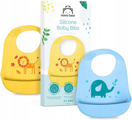 MAMA BEAR siliconen slabbetjes met zakken x2