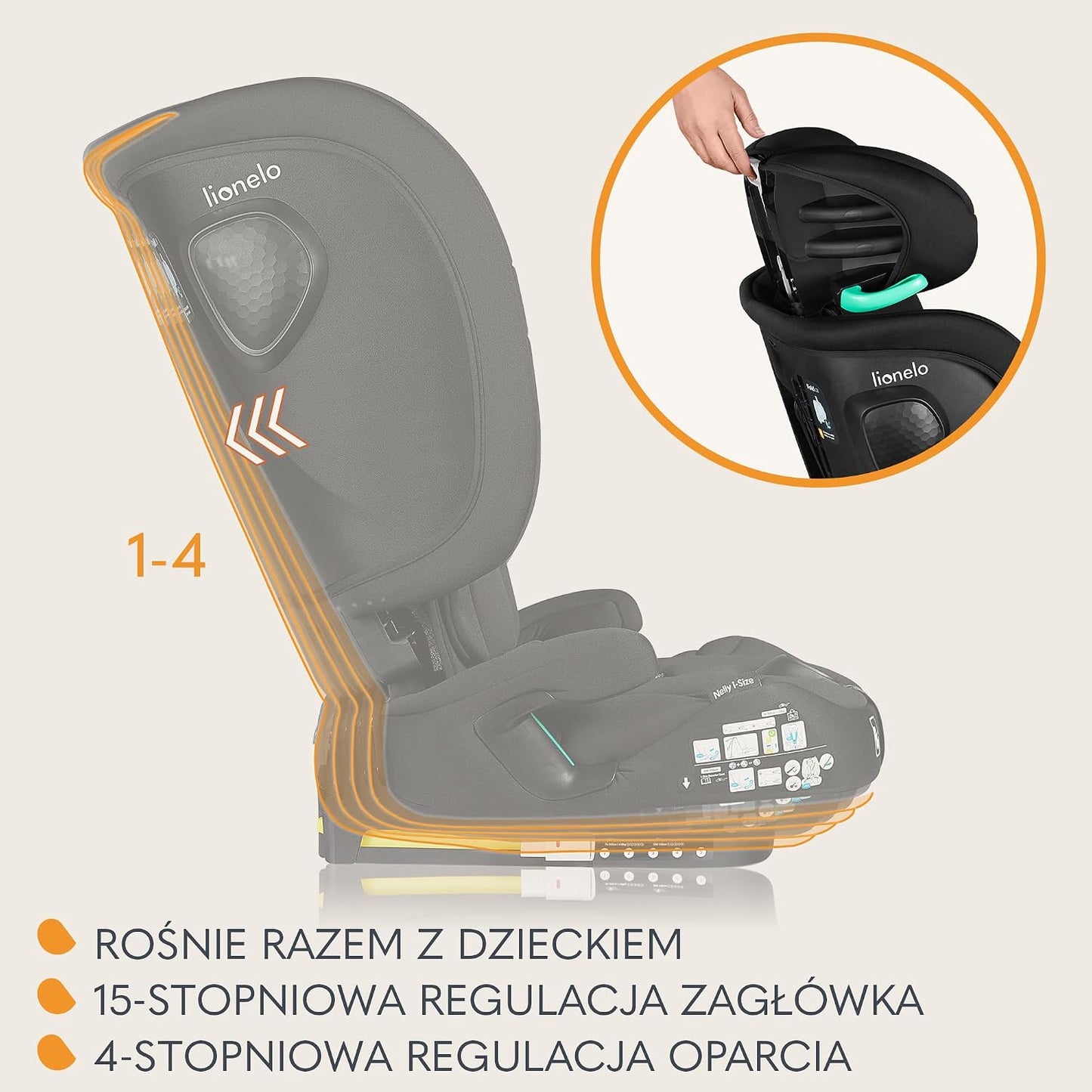 LIONELO NELLY i-Size fotelik samochodowy 76-150 cm z ISOFIX – zdjęcie produktu 6