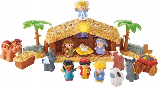 FISHER-PRICE Little People Szopka Bożonarodzeniowa z 12 figurkami, stajenką i akcesoriami, wielokolorowy zestaw dla dzieci 1-5 lat