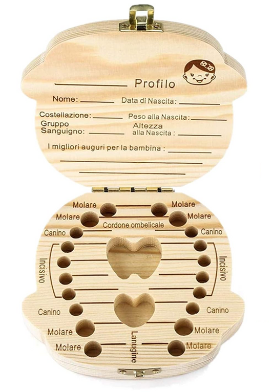 LOVE BABY drewniane pudełko do przechowywania zębów mlecznych JĘZYK WŁOSKI