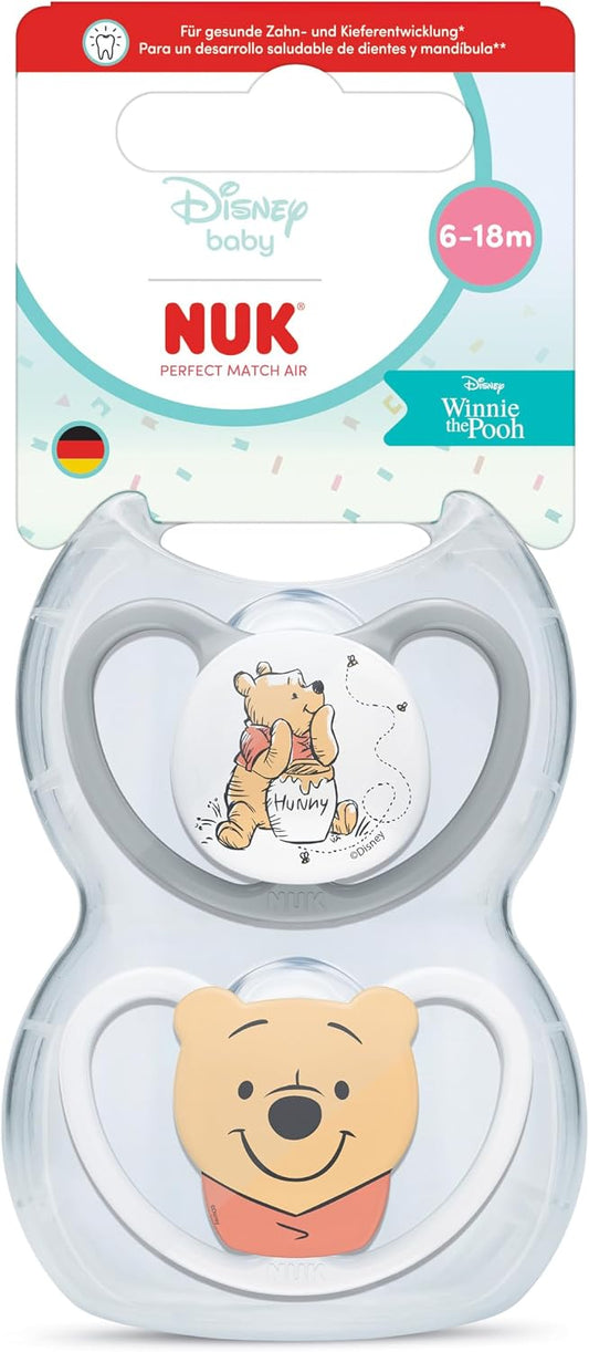NUK Perfect Match Air smoczek uspokajający 6-18m x2 DISNEY z Kubusiem Puchatkiem, ortodontyczny, 2 szt.