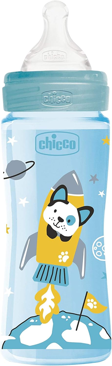 CHICCO butelka Well Being 4m+ 330ml, antykolkowa butelka dla niemowląt z miękkim silikonowym smoczkiem