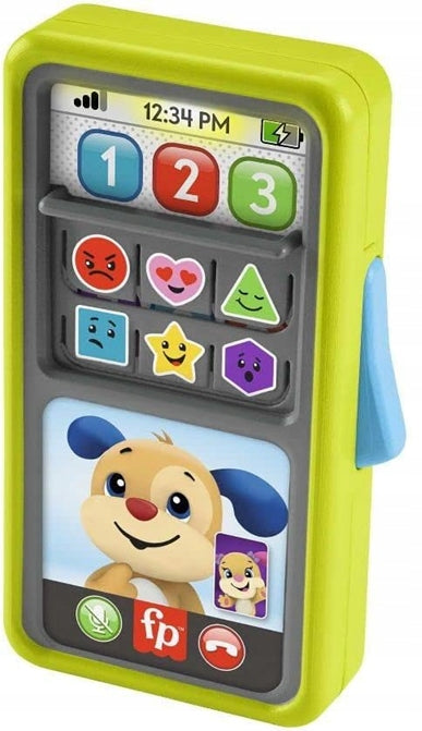 FISHER-PRICE interaktywny SMARTFON 75 piosenek zdań dźwięków J. ANGIELSKI – zielony szerokość 9 cm, długość 15,5 cm,…