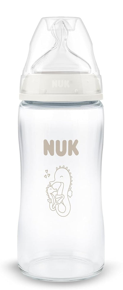 NUK First Choice Glasflasche 240 ml Sauger M ab 3 Monaten SEEPFERDCHEN