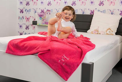 PLAYSHOES koc dla niemowląt polarowy 75x100 różowy miękki kocyk z haftem misia dla dziecka