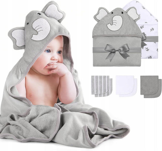 MOMCOZY ręcznik z kapturem x2 76x76 +6 24x24 ściereczki do mycia, zestaw kąpielowy dla niemowląt z kapturem