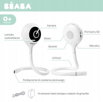BEABA Zen Connect kamera niania elektroniczna, biała kamera Full HD 1080p z nocnym trybem, mikrofonem i głośnikiem