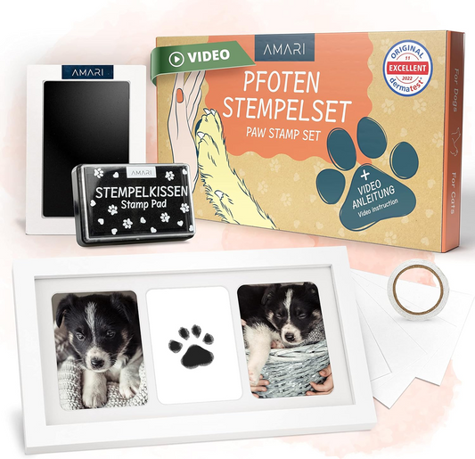 Cornice AMARI per foto e impronte di zampa di cane 17,3 x 33 cm + cuscinetto con inchiostro