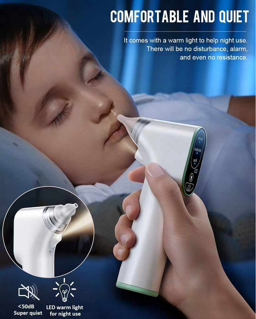 DynaBliss elektryczny ASPIRATOR do nosa z lampką, cichy z ciepłym światłem do nocnego użytku, dla dzieci 0+
