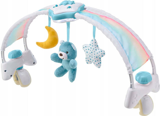 CHICCO Rainbow Sky 2w1 pałąk do wózka i pozytywka z lampką nocną, niebieski miś i zawieszki