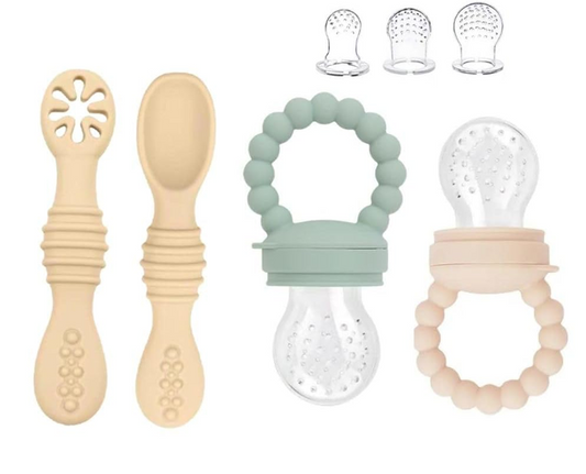 STONNY massaggiagengive dosatore di frutta per bambini 3-24 mesi 2 pezzi + 6 tettarelle e 2 cucchiaini