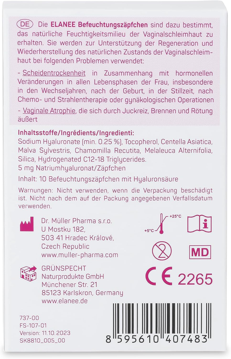 ELANEE nawilżające globulki dopochwowe bez hormonów x10 – zdjęcie produktu 2