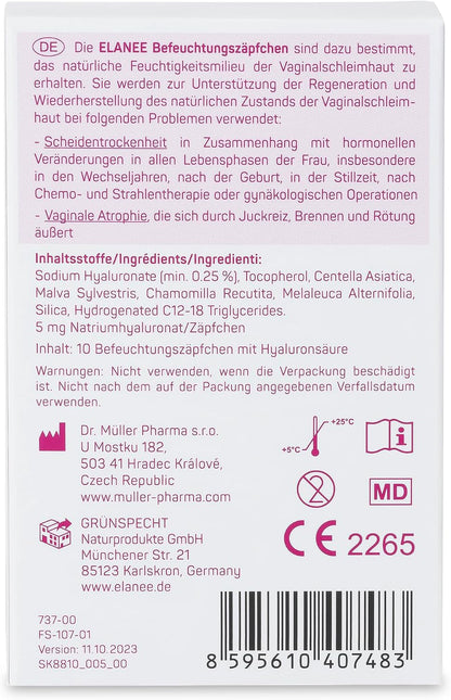 ELANEE nawilżające globulki dopochwowe bez hormonów x10 – zdjęcie produktu 2